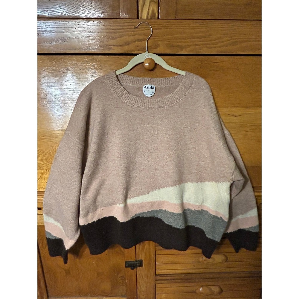 Arula Colorblock‎ Landscape Knit Sweater Boho Southwestern Cottagecore 90s Vtg